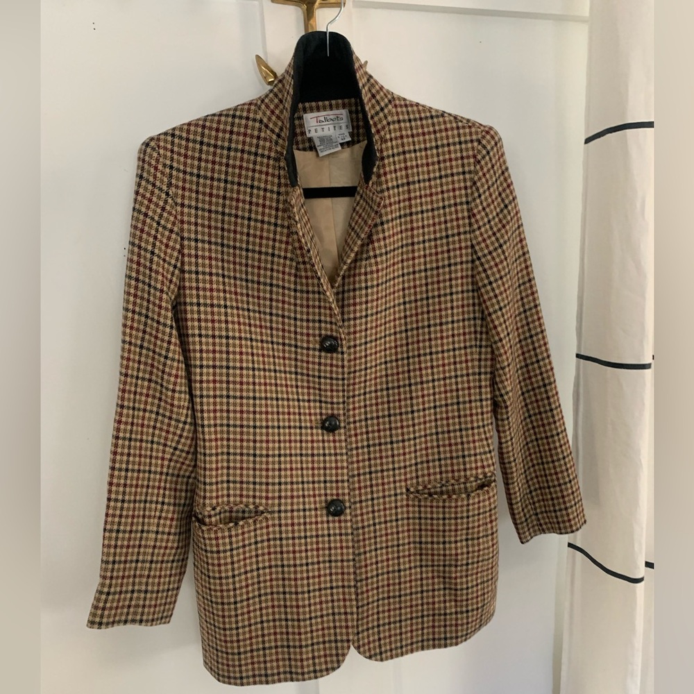 Talbots Petites Oversized Vintage Wool Houndstooth Blazer Size 4P Made in USA - Picture 11 of 12